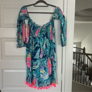 Lilly Pulitzer Sparkling Blue Hey Bay Bay Trina Dress Tassels Sailboats